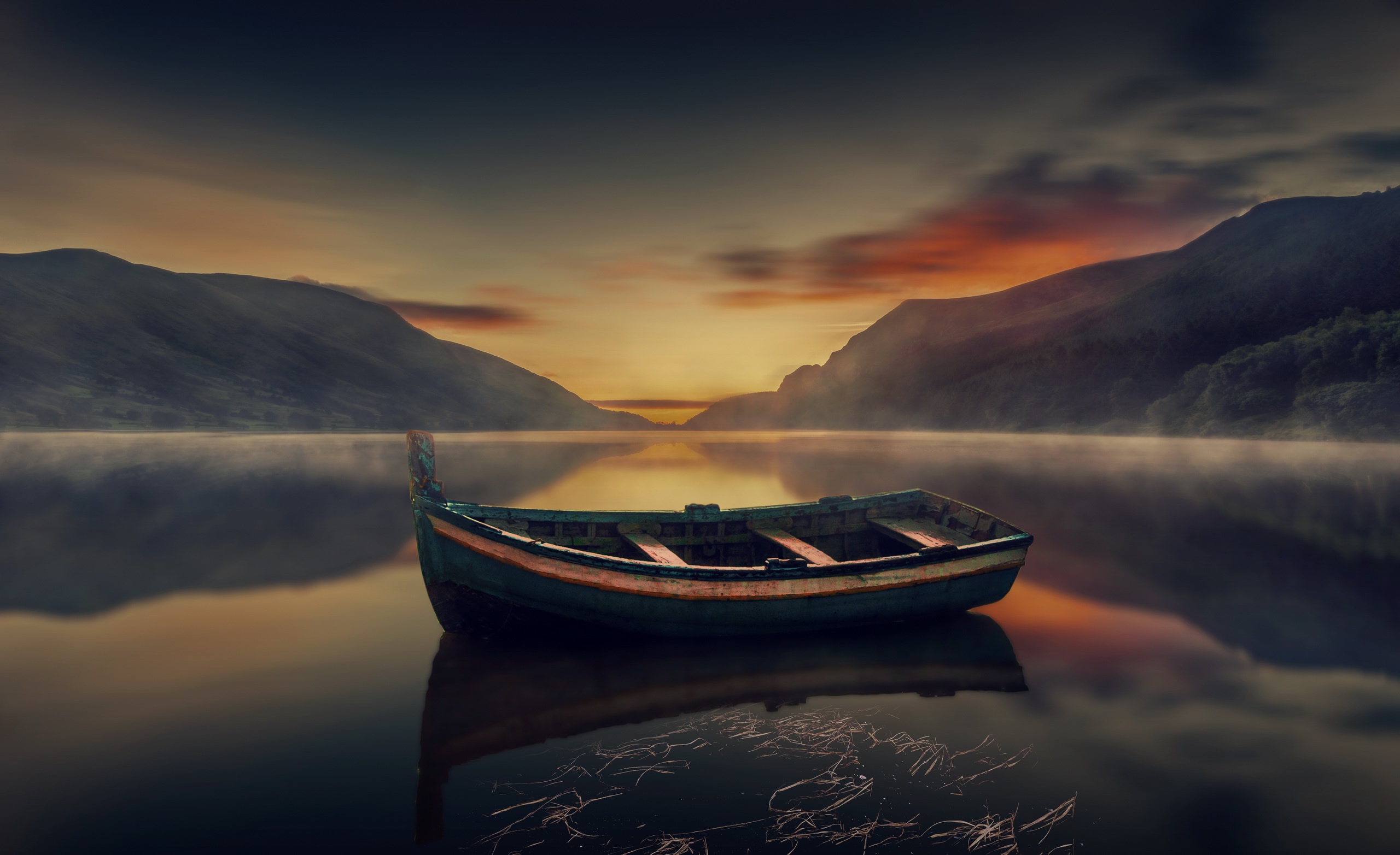 nature, Water, Reflection, Boat, Sky Wallpaper