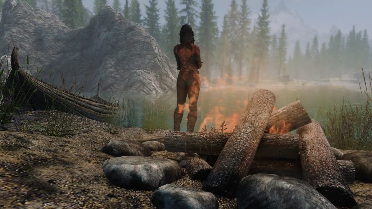 The Elder Scrolls V: Skyrim, Bonfires, Lake, Forest, The Elder Scrolls HD Wallpaper Desktop Background