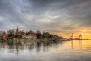church, Water, River, Larvik, Norway, HDR, Cranes (machine)