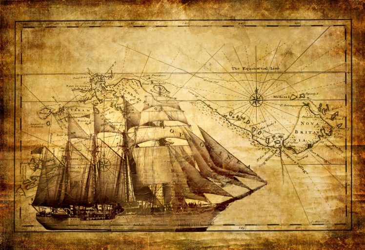 sea, Ship, Map, Sailing ship, Vintage, Old paper, Island, Papua New Guinea HD Wallpaper Desktop Background
