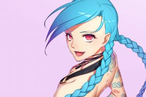 Jinx (League of Legends), Blue hair, Simple background, League of Legends