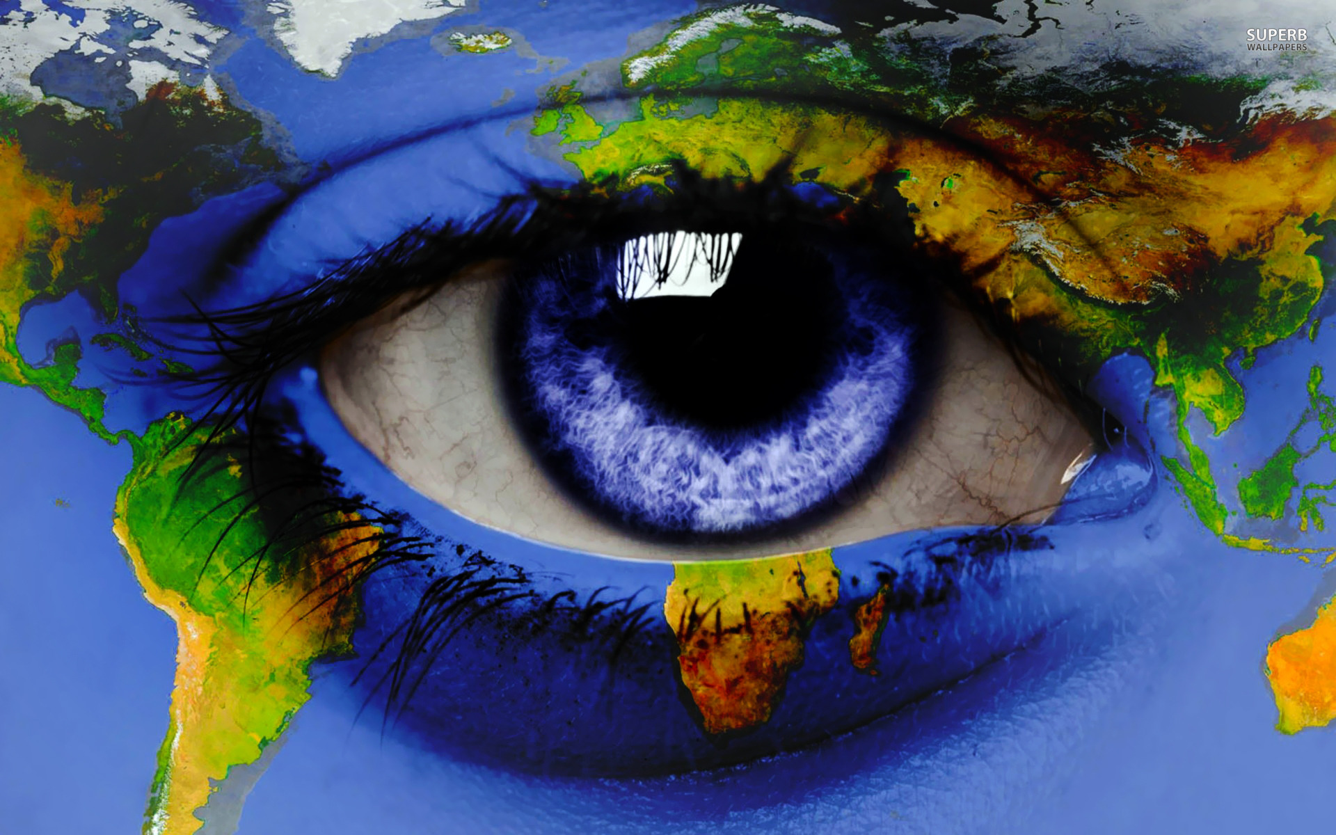 eyes, Eyelashes, Blue eyes, Digital art, World map, Continents, North America, Africa, South America, Europe, Asia, Australia Wallpaper