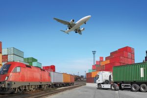 containers, Airplane, Sky, Colorful, Truck, Vehicle, Railway, Train, Diesel locomotive, Clear sky, Industrial