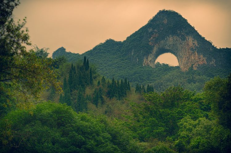 nature, Landscape, Trees, Forest, China, Moon Hill, Rock HD Wallpaper Desktop Background