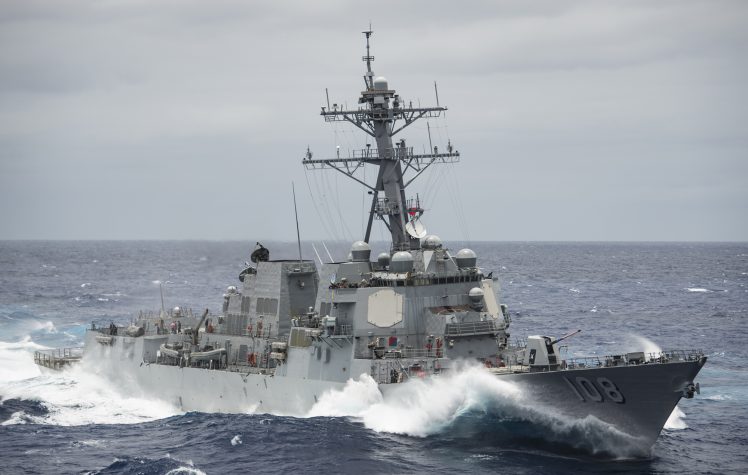 USS Wayne E. Meyer Transits The Pacific Ocean. HD Wallpaper Desktop Background
