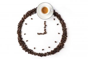 time, Clocks, Coffee beans, Coffee, Cup, White background