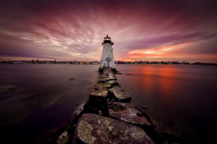 Massachusetts, New Bedford, Lighthouse, Nature, Sky, Red HD Wallpaper Desktop Background