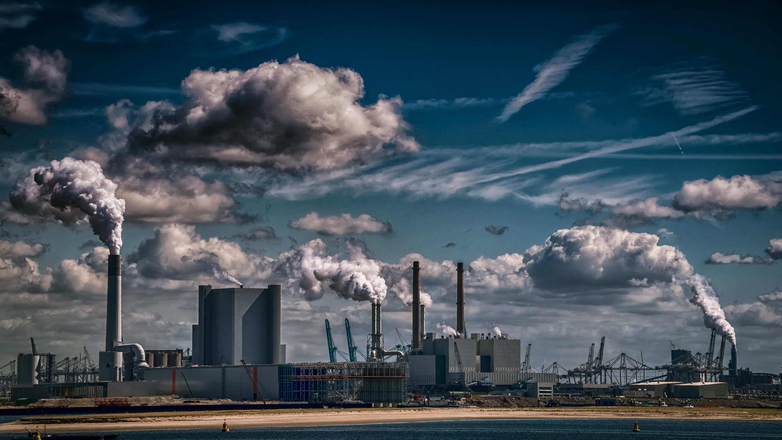 sky, Industrial, Clouds, Blue, Factories, Environment Wallpaper