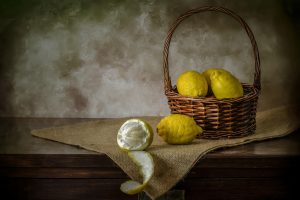 still life, Lemons, Baskets