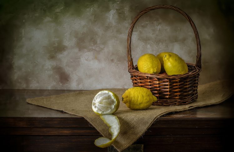 still life, Lemons, Baskets HD Wallpaper Desktop Background