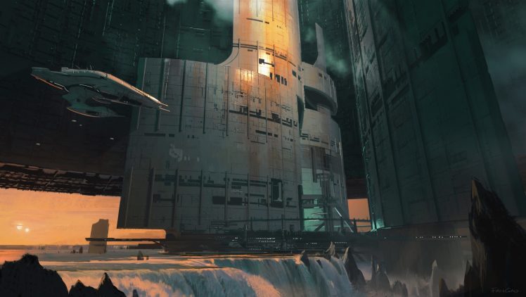 science fiction, Space, Spaceship, Waterfall HD Wallpaper Desktop Background