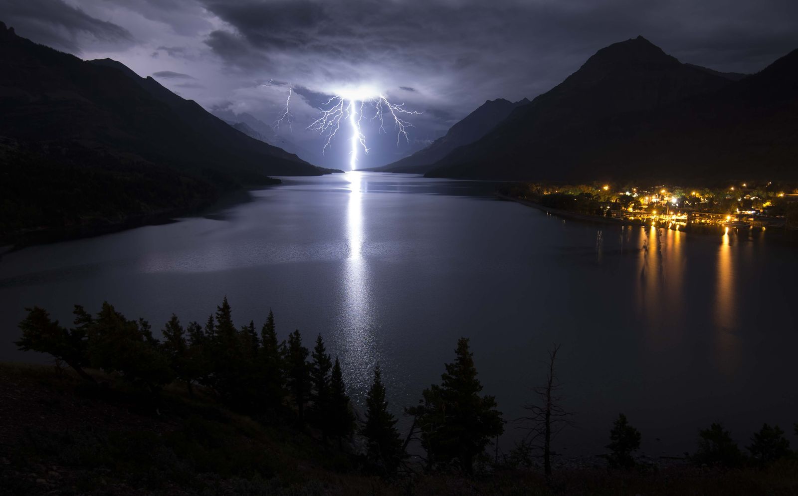 mountains, Lightning Wallpaper