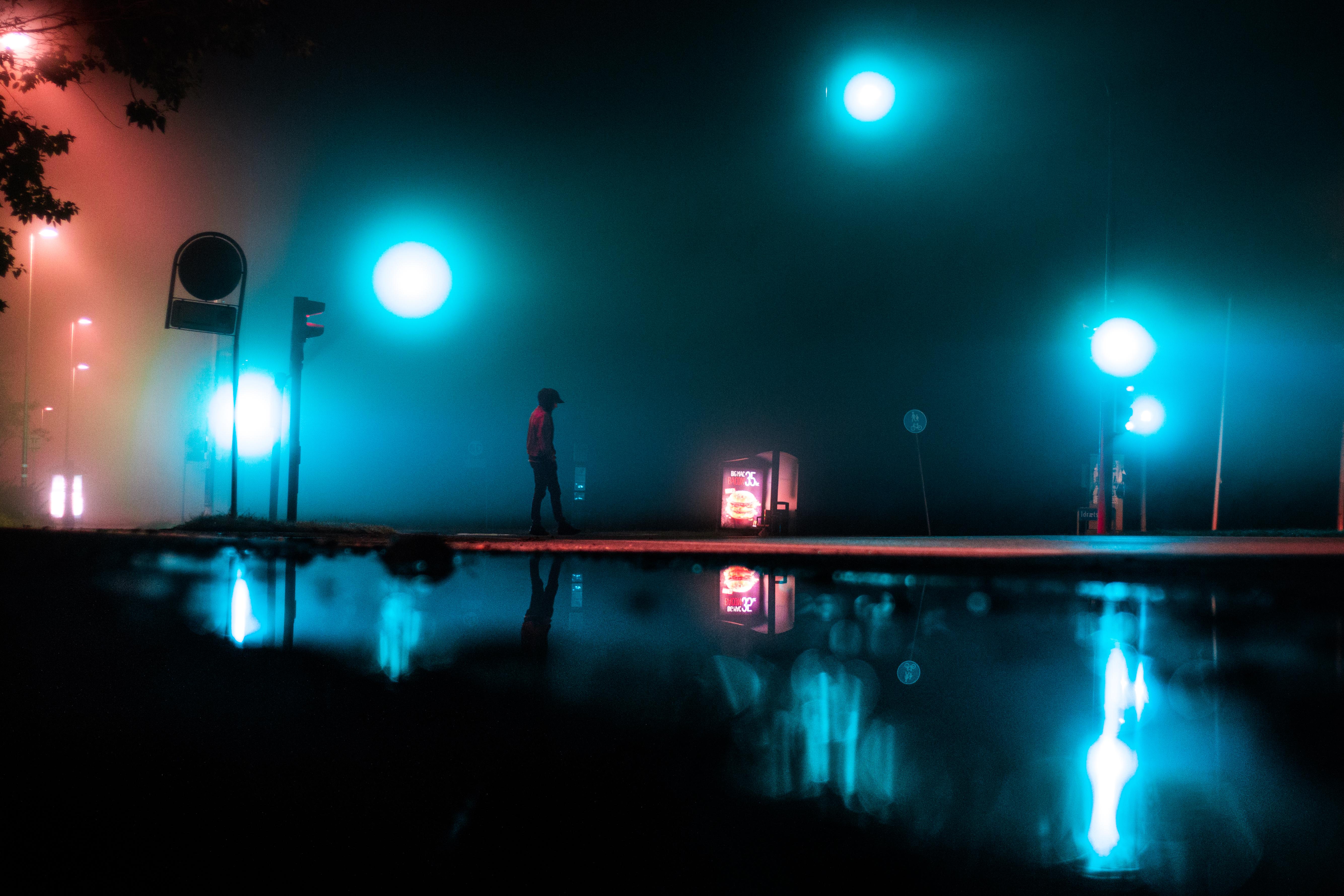 traffic signs, Night, Reflection Wallpaper