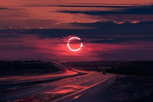 Aenami, Digital art, Eclipse, Sun, Landscape, Road, Painting