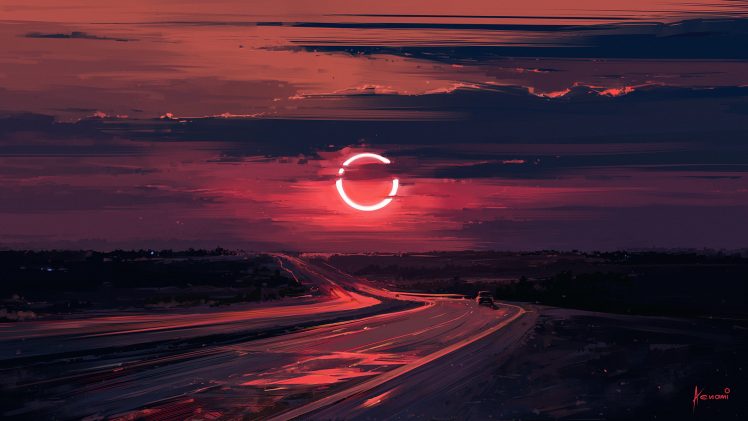 Aenami, Digital art, Eclipse, Sun, Landscape, Road, Painting HD Wallpaper Desktop Background