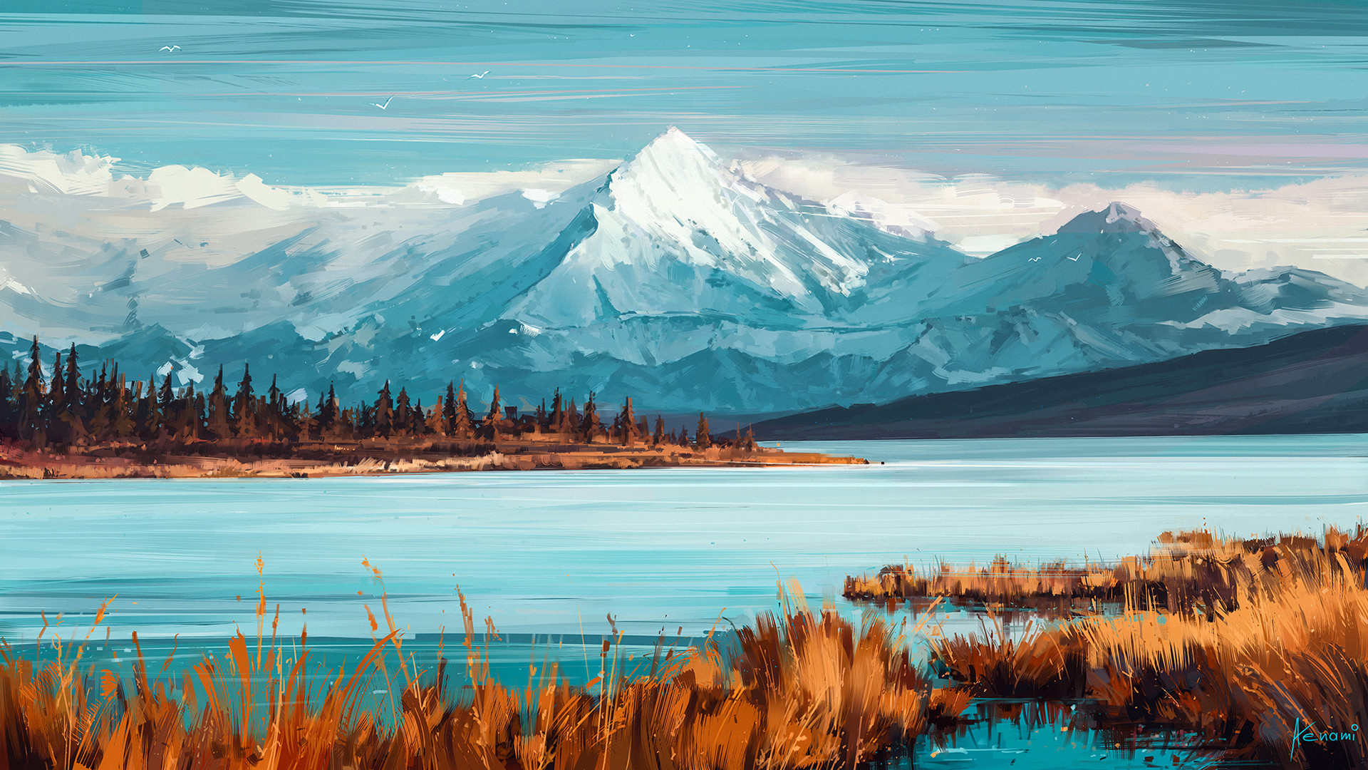 Aenami, Digital art, Mountains, Lake, River, Landscape Wallpaper