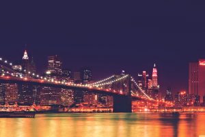 New York City, Cityscape, USA, Night, Brooklyn Bridge, Landscape