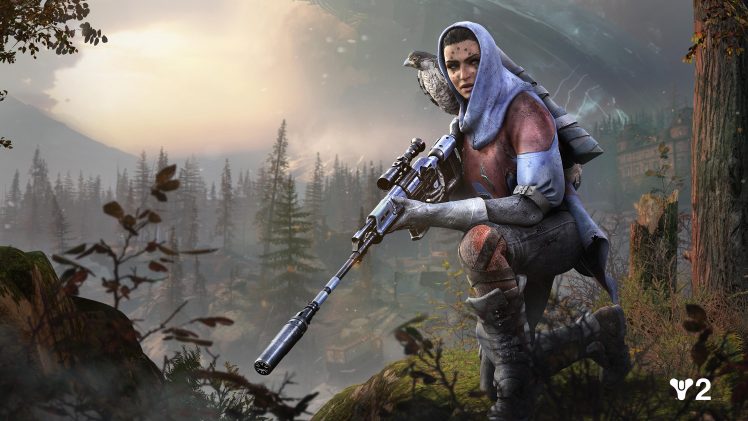 Destiny 2, Video games, Hawthorne, Sniper rifle, Hoods, Forest HD Wallpaper Desktop Background