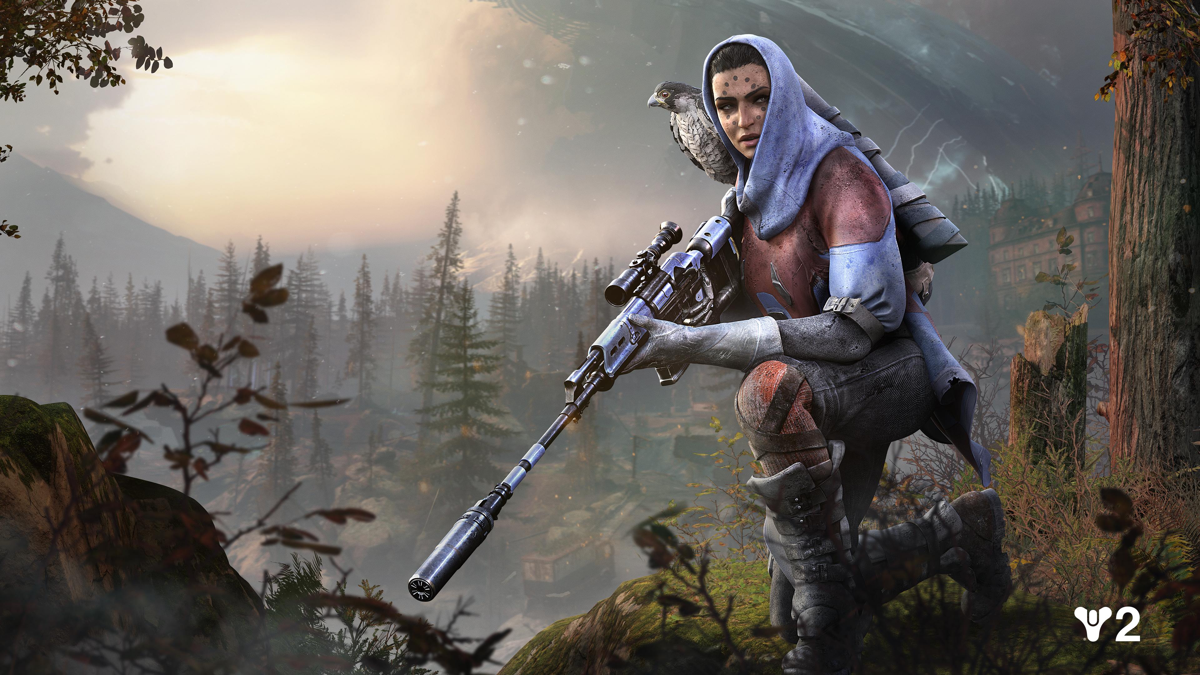 Destiny 2, Video games, Hawthorne, Sniper rifle, Hoods, Forest Wallpaper