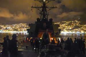 FUNCHAL, Portugal (Nov. 27, 2016) Sailors Stand Sea And Anchor Detail And Security Watches Aboard Guided missile Destroyer USS Mahan (DDG 72) As They Depart Funchal, Portugal After A Brief Stop For Fuel Nov. 27, 2016. Mahan Is In The U.S. 6th Fleet Area Of Operations In Support Of U.S. National Security Interests In Europe. (U.S. Navy Photo By Petty Officer 1st Class Timothy Comerford/Released)