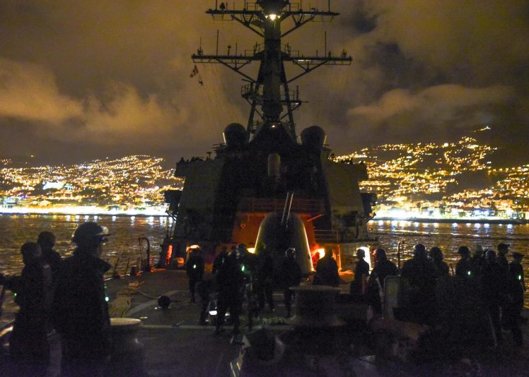FUNCHAL, Portugal (Nov. 27, 2016) Sailors Stand Sea And Anchor Detail And Security Watches Aboard Guided missile Destroyer USS Mahan (DDG 72) As They Depart Funchal, Portugal After A Brief Stop For Fuel Nov. 27, 2016. Mahan Is In The U.S. 6th Fleet Area Of Operations In Support Of U.S. National Security Interests In Europe. (U.S. Navy Photo By Petty Officer 1st Class Timothy Comerford/Released) HD Wallpaper Desktop Background