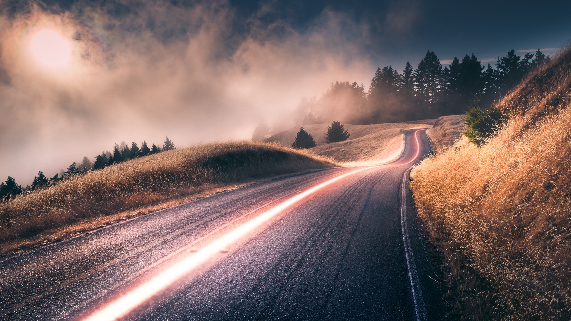 nature, Landscape, Long exposure, Clouds, Trees, Road ...