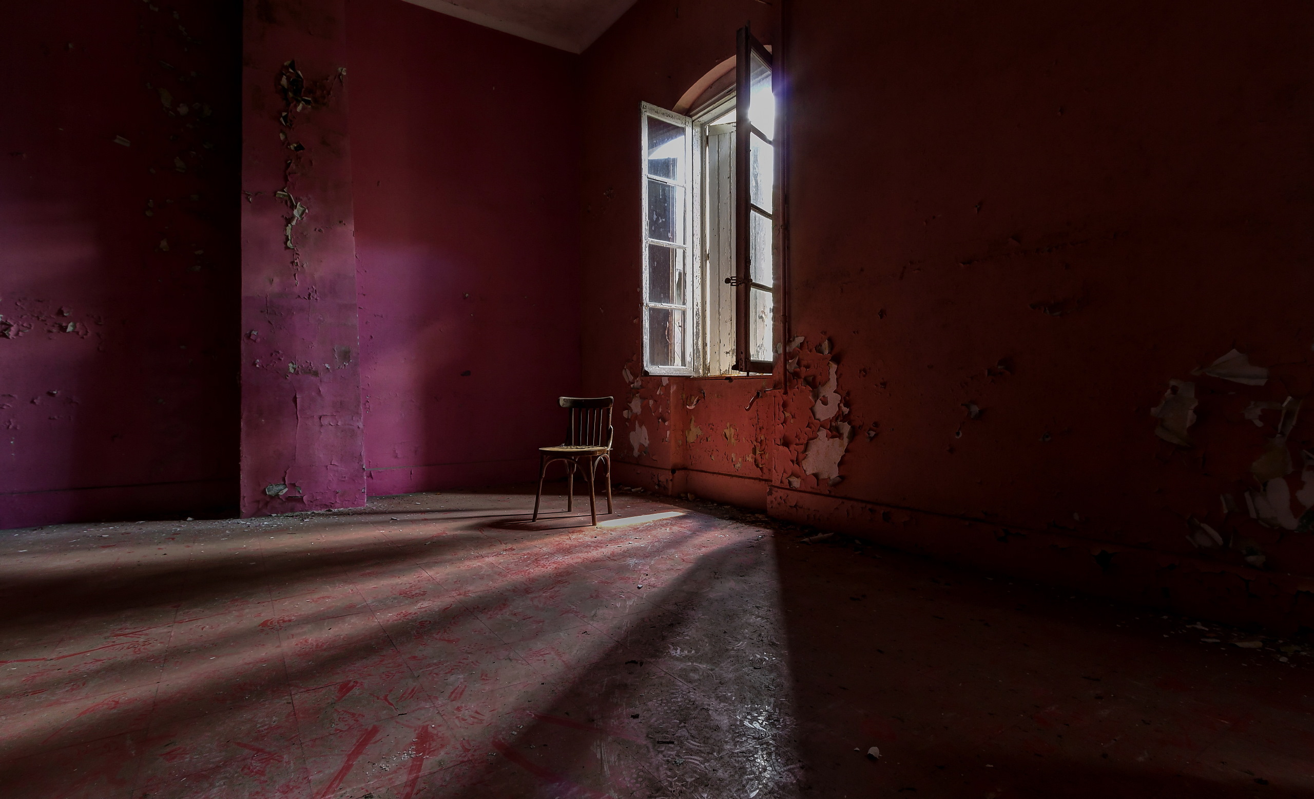 room, Red, Old, Chair, Window Wallpaper