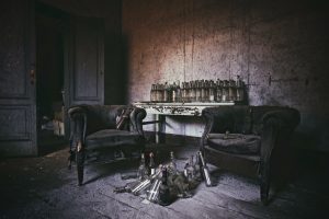 dark, Ruin, Chair, Old, Bottles