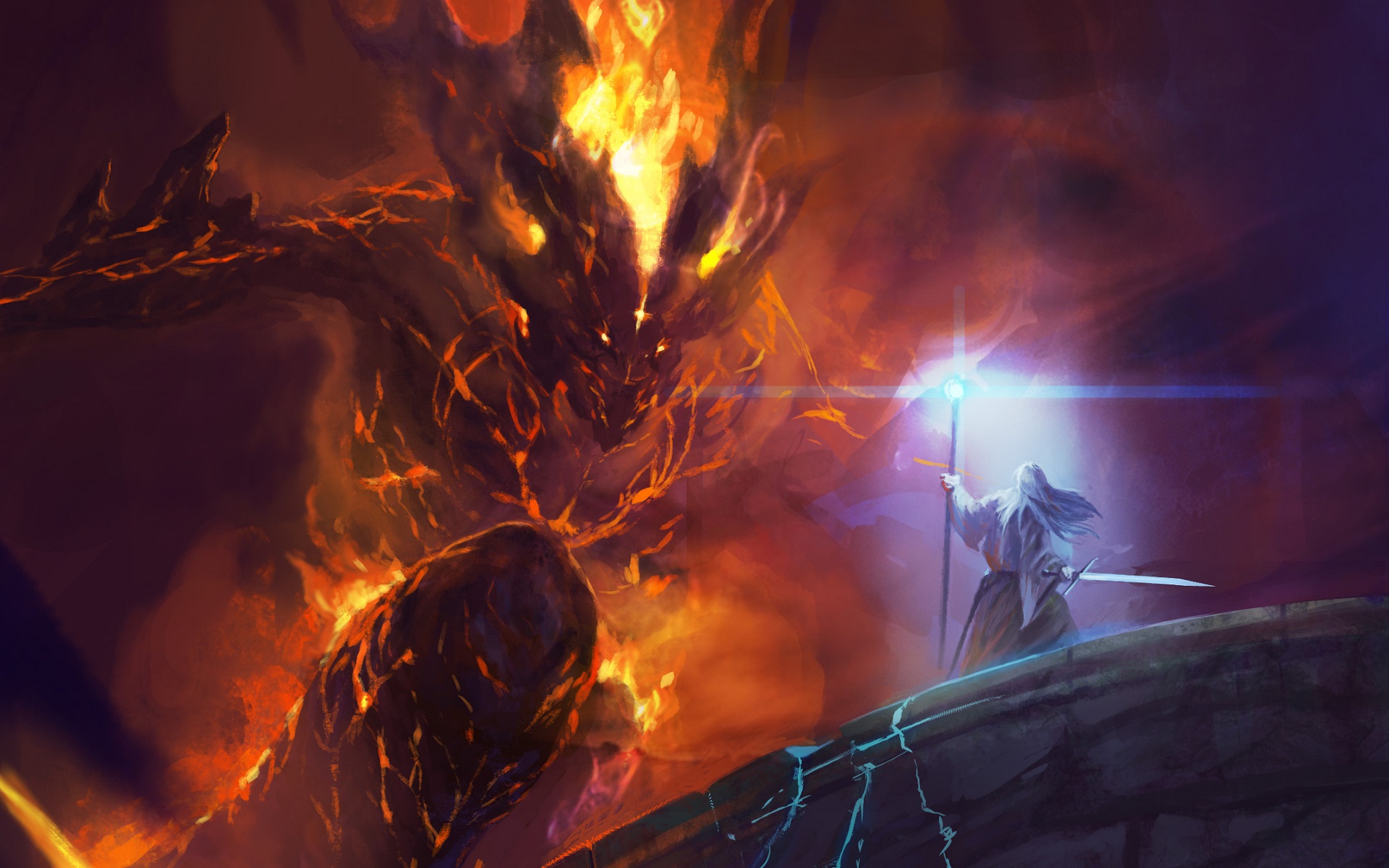Gandalf, Balrog, The Lord of the Rings, Artwork, Fantasy art Wallpapers