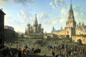 Fyodor Alekseyev, People, Crowds, Architecture, Building, Cityscape, City, Moscow, Red Square, Russia, Painting, Artwork, Horse, Old building, Classical art, Tower, Saint Basils Cathedral