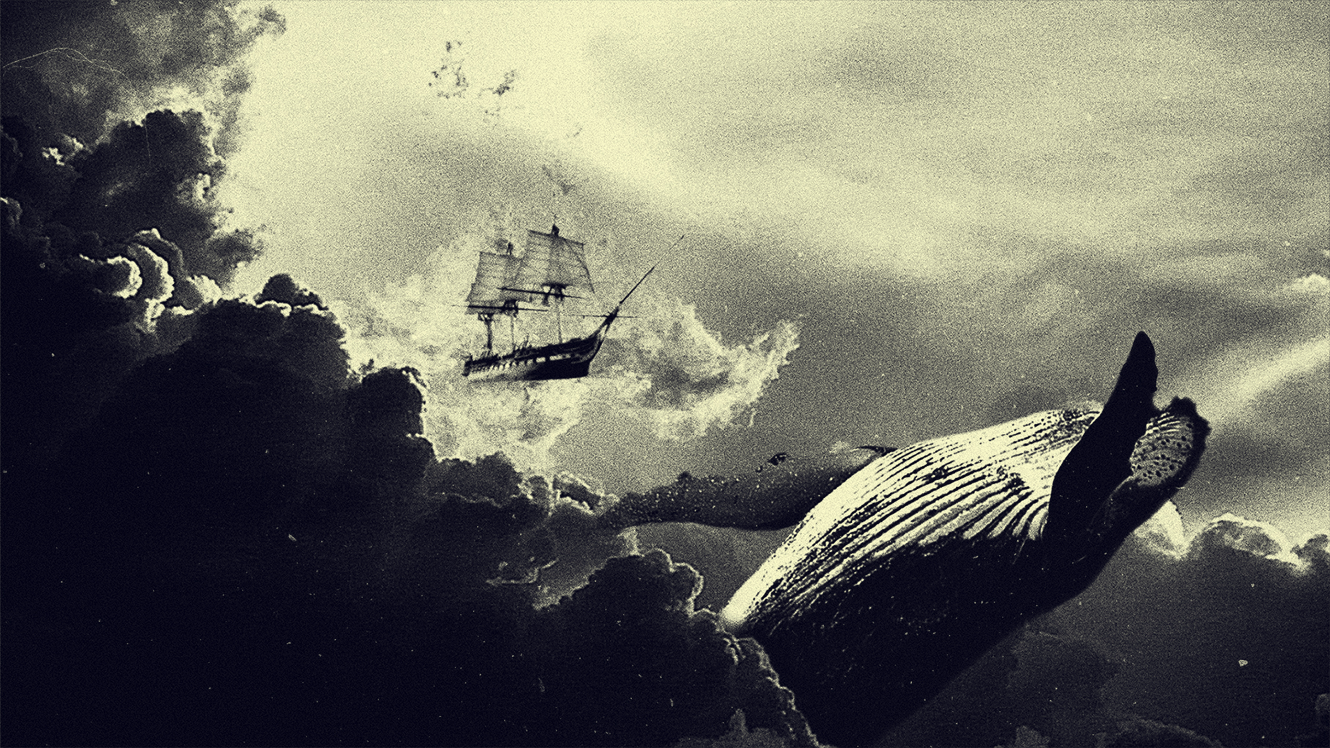 surreal, Whale, Clouds, Ship, Digital art, Artwork, Sepia Wallpaper