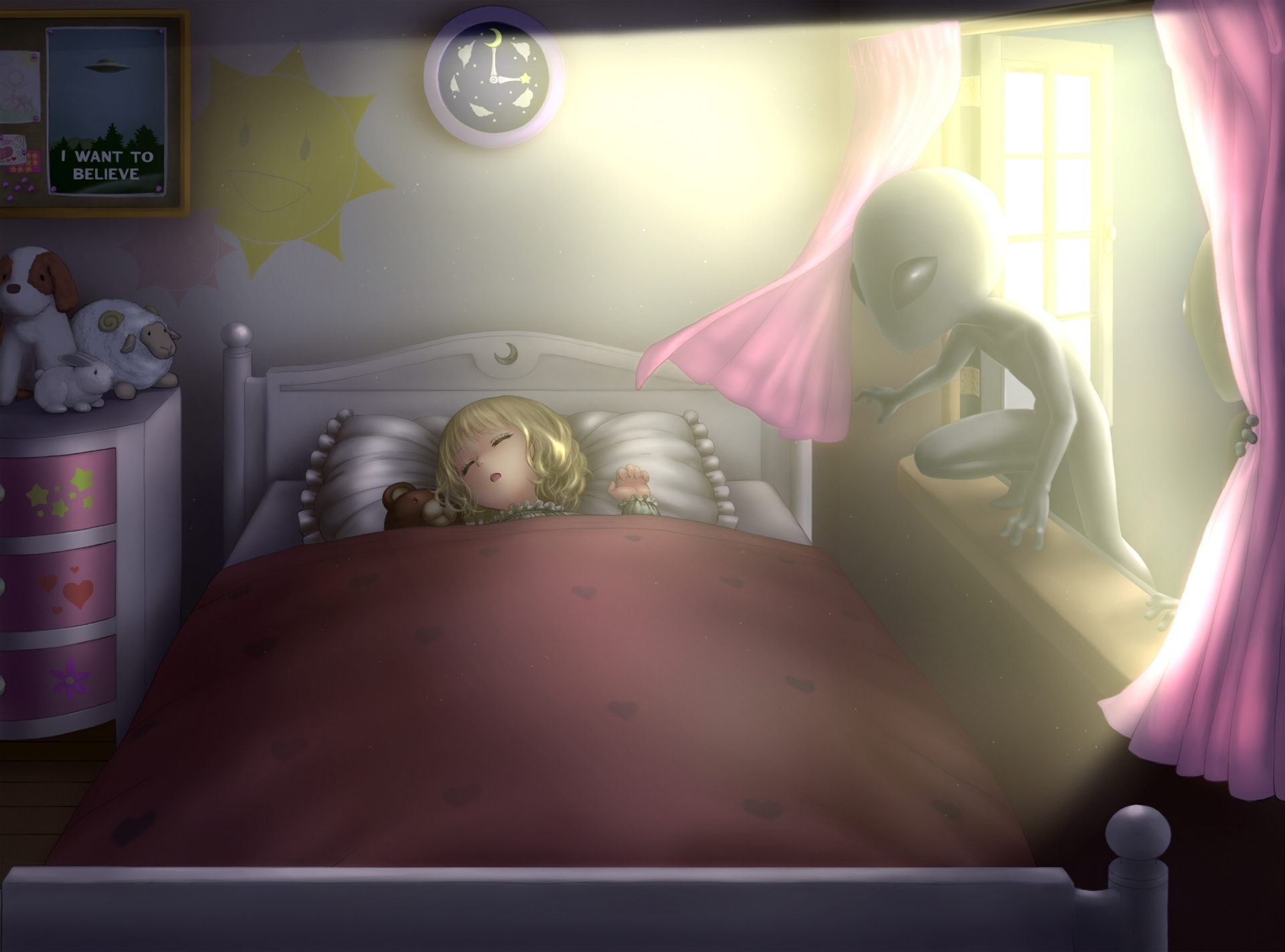 children, Illustration, Sleeping, Aliens, Horror Wallpaper