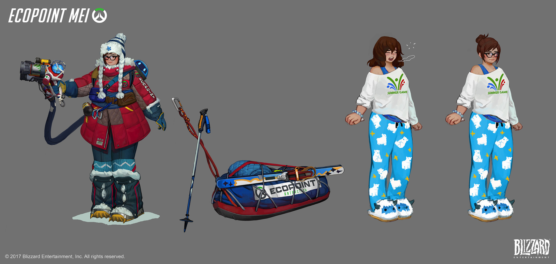Snowball (Overwatch), Overwatch, Concept art, Mei (Overwatch), Pyjamas, Beanie, Yawning Wallpaper