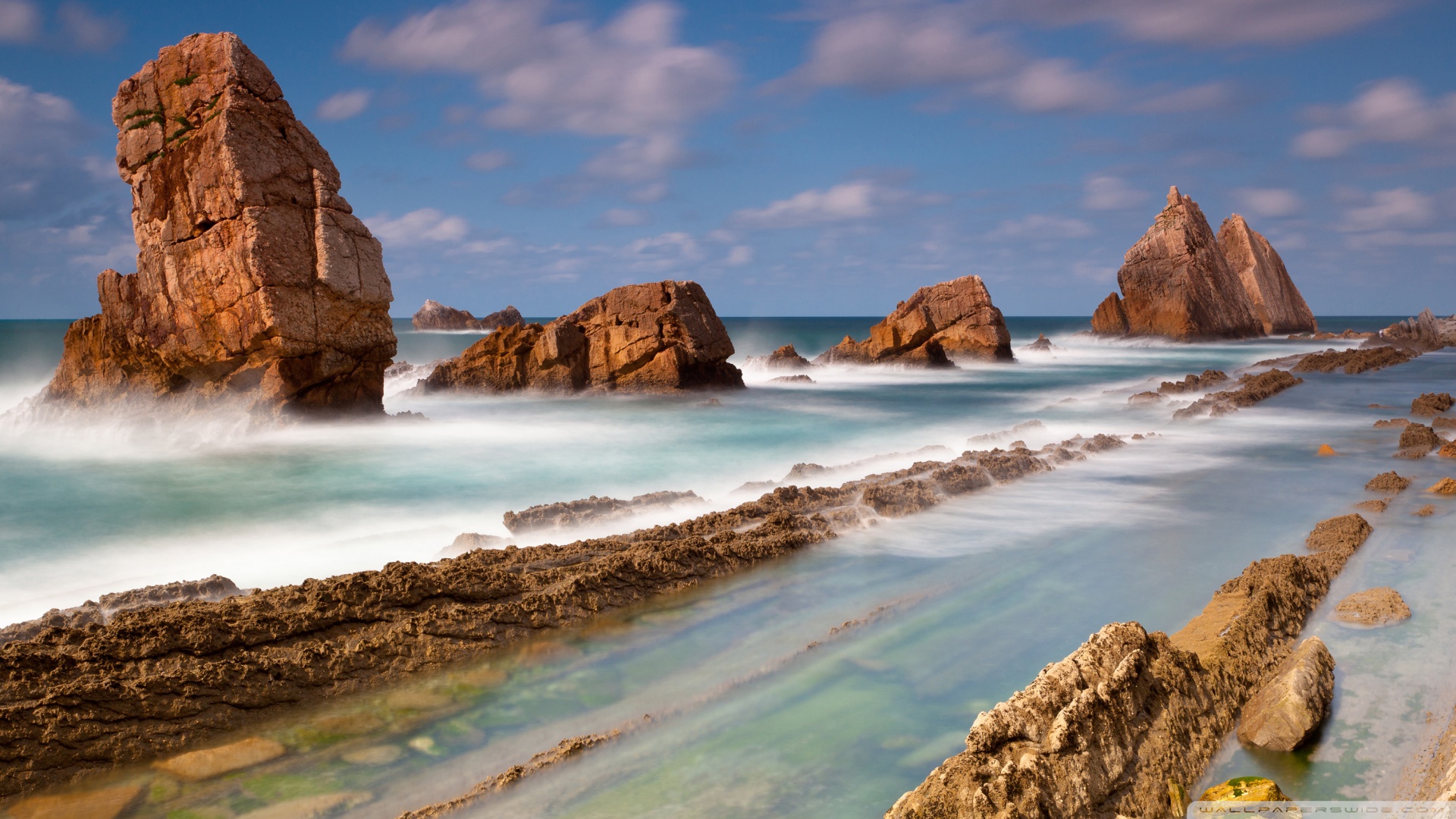 sea, Rocks, High tide Wallpaper