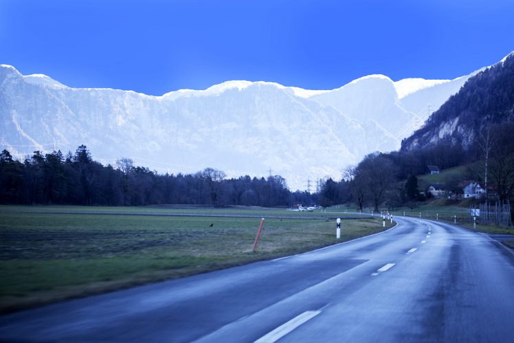 photography, Mountains, Snowy peak, Snow, Cold, Sky, Landscape, Forest, Road HD Wallpaper Desktop Background