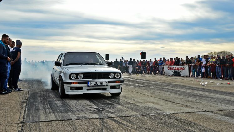 Drag Racing Romania,  Romania, BMW, BMW E30, Burnout, Smoke, Ianca HD Wallpaper Desktop Background