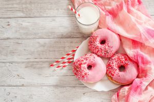 pink, Donuts, Milk, Food
