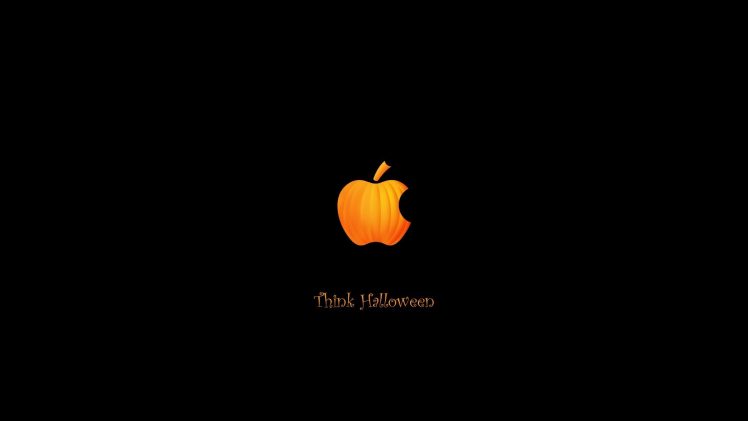 Halloween, Apple Inc., Pumpkin, Black background HD Wallpaper Desktop Background