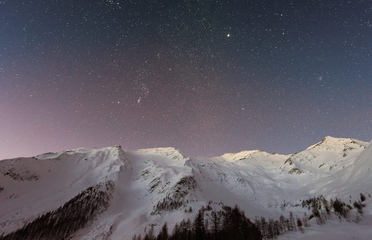 nature, Snow, Sky, Trees, Stars HD Wallpaper Desktop Background