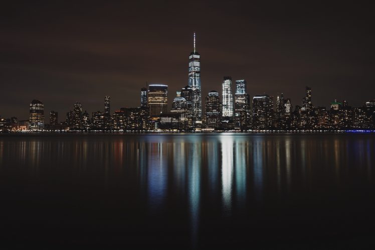 water, City, Night, Lights, Skycrapers, New York City HD Wallpaper Desktop Background