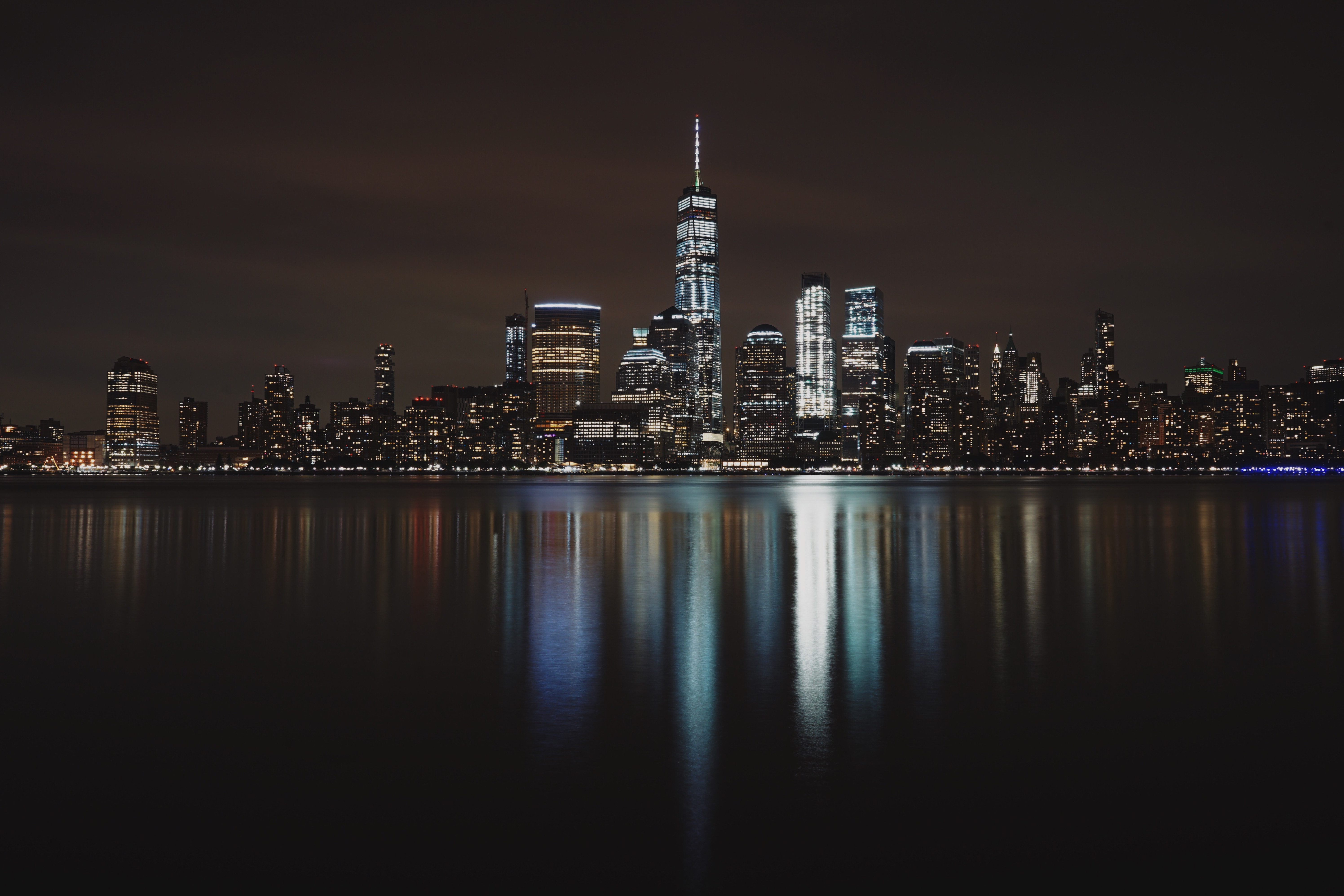 water, City, Night, Lights, Skycrapers, New York City Wallpapers HD