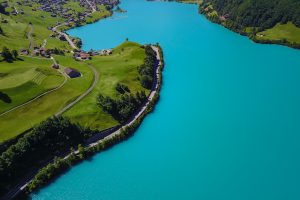 Switzerland, Blue, Water, Road, Trees, Lake, Aerial view