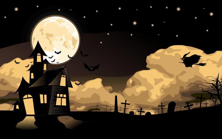 witch, Halloween, Vector, Digital art, Bats, Night HD Wallpaper Desktop Background