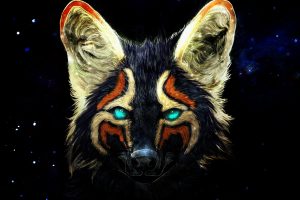 blue eyes, Fox, Animals, Digital art, Space