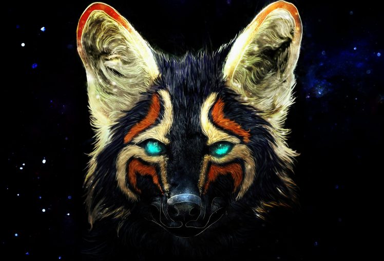 blue eyes, Fox, Animals, Digital art, Space HD Wallpaper Desktop Background