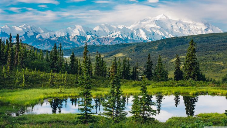 Alaska, Nature, Landscape, Mountains, Water, Reflection, Daylight, Trees HD Wallpaper Desktop Background