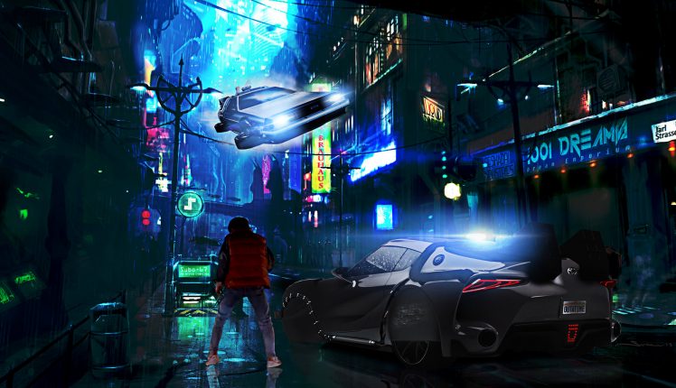 Mattias Orasson, Back to the Future, Car, Digital art, Fantasy art, Futuristic city HD Wallpaper Desktop Background