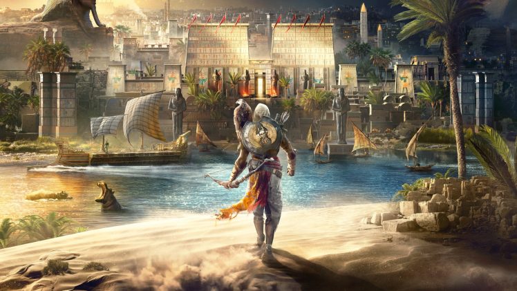 assassins, Video games, Assassins creed Origins, Egypt, River, Boat, City, Assassin&039;s Creed, Assassin&039;s Creed: Origins HD Wallpaper Desktop Background