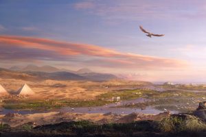 video games, Landscape, Assassins creed Origins, Egypt, Eagle, Pyramid, River, Assassin&039;s Creed: Origins, Assassin&039;s Creed