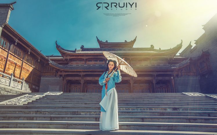 Asian, Women, Hanfu, Chinese architecture, Chinese dress HD Wallpaper Desktop Background